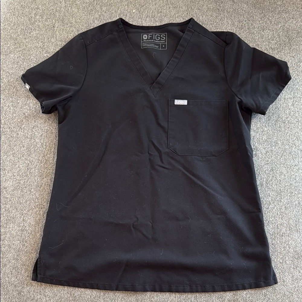 Figs Black V-Neck Scrub Top